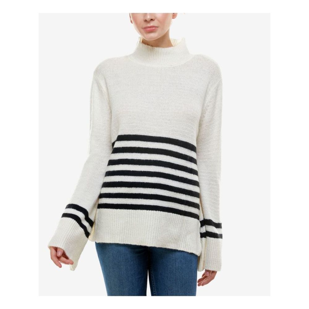 Q+A Los Angeles Womens Ivory Striped Long Sleeve Mock Sweater M